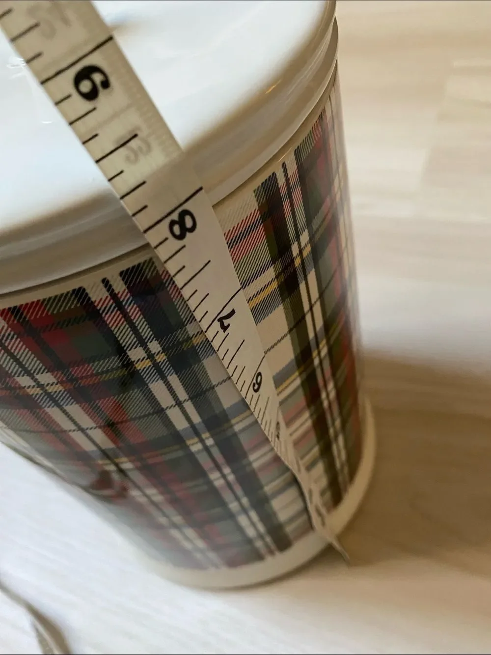 Pottery Barn Cream Plaid Decorative Ceramic Canister